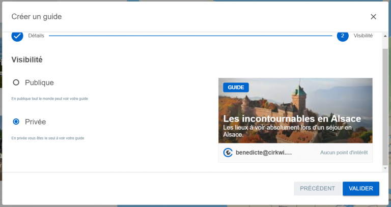 Fenêtre pour la diffusion ou non d'un guide sur Storyguide